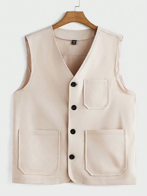 Men's Solid Color Minimalist Sleeveless Casual Vest Apricot Casual  Sleeveless Woven Fabric Plain  Non-Stretch  Men Clothing, size features are:Bust: ,Length: ,Sleeve Length: Chaleco Casual, Casual Vest, Dark Jeans, Couple Matching, Mens Vest, Mens Spring, Kids Sleepwear, Mens Denim, Casual Fall