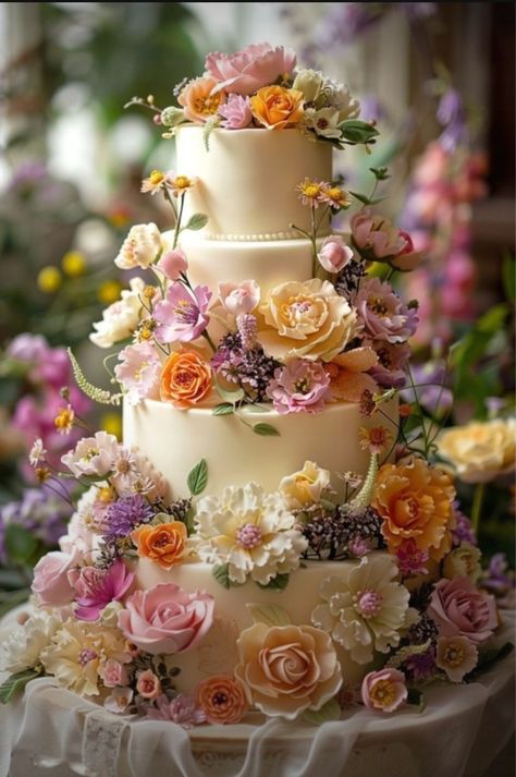 Cakes For Special Occasions, Flower Wedding Cake Ideas, Wedding Cakes Colorful, Spring Wedding Cake Ideas, Spring Wedding Cakes, Wedding Cakes Floral, Pastel Wedding Cake, Spring Motifs, Whimsical Wedding Cake