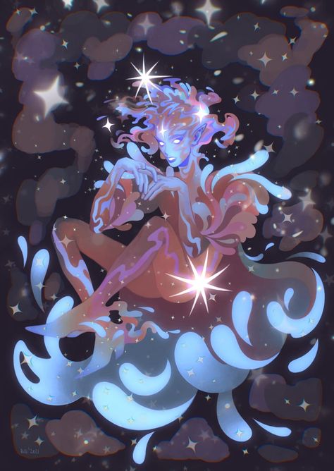 Thunder Goddess Art, Space Goddess Character Design, Dream Scape Art, Astral Character Design, Goddess Oc Design, Cloud Character Design, Galaxy Character Design, Goddess Character Design, Celestial Character Design