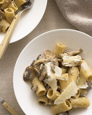 Mushroom Pasta with Ricotta Pasta With Ricotta, Pasta Aesthetic, Martha Stewart Recipes, Ricotta Recipes, Ricotta Pasta, Cremini Mushrooms, Garlic Pasta, Coarse Salt, Mushroom Pasta