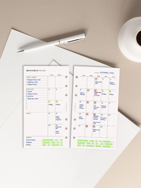 Monthly Planner Printable Insert Personal Size Planner Month on Two Page Undated Calendar PDF Template Monthly Overview M112 - Etsy plannerpages #travelplannertemplate #weddingplannerorganizer #plannerdividers📙. A5 Monthly Planner, Planner Monthly Layout, Personal Size Planner, Undated Calendar, Travel Planner Template, Undated Monthly Planner, Wedding Organizer Planner, Monthly Overview, Monthly Planner Template