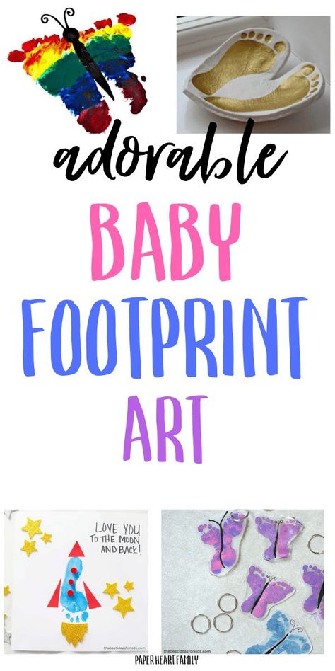 Adorable DIY baby footprint art ideas that you will love- make a great Christmas gift for dad, for Grandma or for mom on Mother's Day. A great baby keepsake to treasure forever. Make a butterfly, a rocket, and more! Newborn Footprints Ideas, Footprint Craft For Grandma, Baby Gifts For Grandma, Infant Mothers Day Crafts For Grandma, Baby Footprint Art For Grandma, Infant Keepsake Crafts, Baby Keepsake Ideas Diy, Infant Hand And Footprint Art, Footprint Mothers Day Crafts