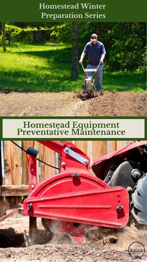 Completing regular preventative maintenance on equipment will save time and money on your homestead. #homestead #equipment #repair #maintenance Homestead Equipment, Diy Homesteading, Fall Maintenance, Tractor Implements, The Homestead, Outdoor Equipment, Small Engine, Lost Money, Off Grid Living