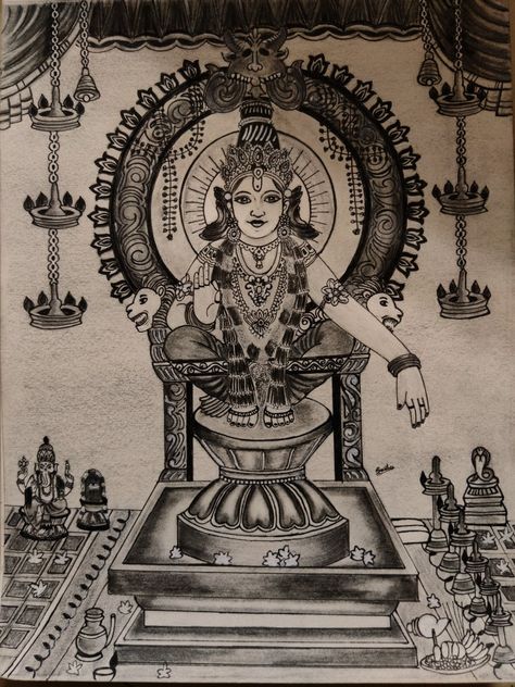 Swamiye sharanam ayyapa Ayyappan Drawing, Lord Ayyappa, Shiva Sketch, Krishna Drawing, Kalamkari Painting, Krishna Painting, Shiva, Krishna, Sketch