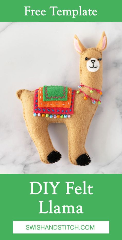 Felt Llama, Llama Ornament, Llama Stuffed Animal, Felt Ornaments Patterns, Felt Animal Patterns, Felt Crafts Christmas, Felt Crafts Diy, Felt Embroidery, Felt Christmas Tree