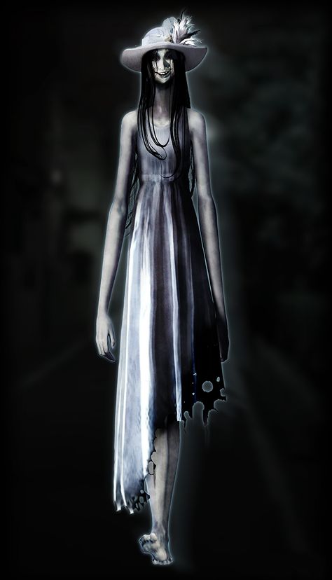 Eight Feet Tall Woman Japanese, White Lady Ghost Scary, Urban Legends Japanese, Hachishakusama Art, Japanese Urban Legends Art, Hachishakusama Fan Art, Japanese Ghost Art, Mimic Drawing, White Lady Ghost