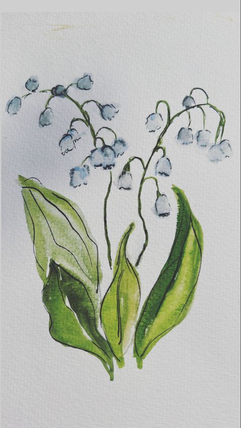 Water color lily of the valley water color painting. Painting with water colors. Painting outside. Flowers. Aesthetic Flower Watercolor Painting, Lilly Of Valley Drawing, Drawing Of Lily Of The Valley, Lilly If The Valley Drawing, Lily Of The Valley Painting Watercolors, Lillies Of The Valley Painting, Watercolor Lilly Of The Valley, Lily Of Valley Painting, Lilly Of The Valley Sketch