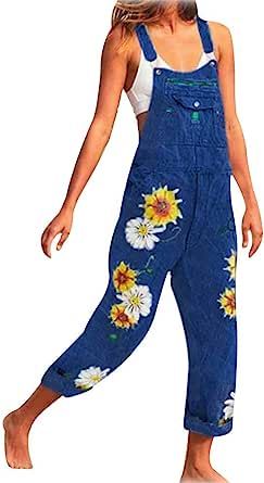 Womens Denim Overalls, Loose Overalls, Style Overalls, Jeans Overall, Denim Fashion Women, Baggy Style, Cute Pants, Womens Playsuits, Sunflower Print