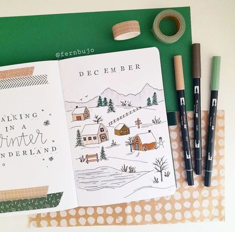 December Bullet Journal Ideas, December Mood, Artist Hue, December Bullet Journal, Snowy Village, 30 December, Bullet Journal Ideas Templates, Creating A Bullet Journal, Bullet Journal Cover Page