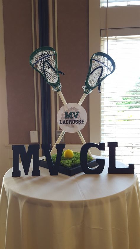 Lacrosse Centerpiece Ideas, Lacrosse Banquet Centerpieces, Lacrosse Banquet Ideas, Lacrosse Birthday, Lacrosse Decorations, Baseball Banquet, Lacrosse Party, Banquet Centerpieces, Sports Banquet