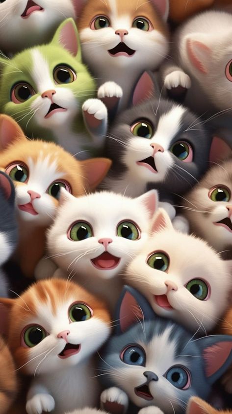 Cute wallpaper of a bunch of animated kittens - Discover a world of cuteness with our adorable phone wallpapers! From fluffy kittens to whimsical landscapes, these wallpapers will make your phone a haven of sweetness. Cute Cats Photos Wallpaper, Cute Cat Illustration Wallpaper, Cute Animals Cats, Sweet Wallpaper Cute, Cute Kitten Wallpaper Aesthetic, Cat Wallpaper Animated, Cute Cats And Kittens Wallpaper, Picture Cat Cute, Animation Wallpaper Backgrounds