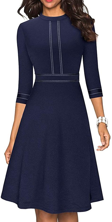 Three Quarter Sleeve Dresses, Look Retro, Aline Dress, Office Dresses, Swing Dress, Elegant Dresses, Flare Dress, Homecoming, A Line Dress