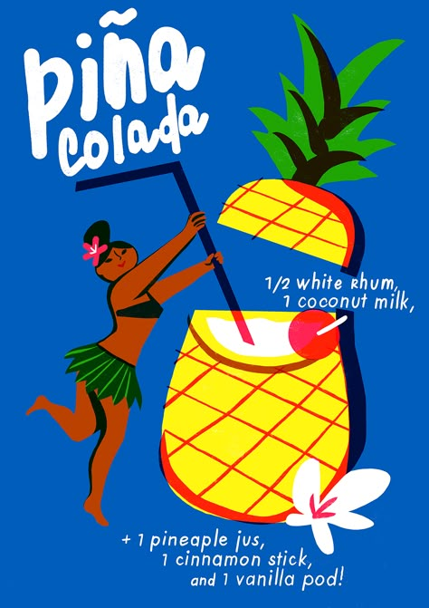 Pina Colada poster - for Nham Nham summer collection on Behance Outline Artists, Pineapple Illustration, London Transport Museum, Summer Poster, Summer Illustration, Retro Summer, Summer Design, Pina Colada, Children’s Books