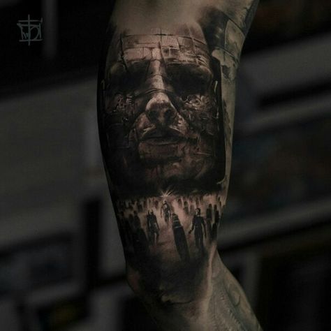 Prometheus tattoo Prometheus Tattoo, Horror Tattoo Ideas, Supernatural Bloopers, Supernatural Tattoo, Tattoos Inspo, Supernatural Tumblr, Clown Tattoo, Supernatural Imagines, Doll Tattoo