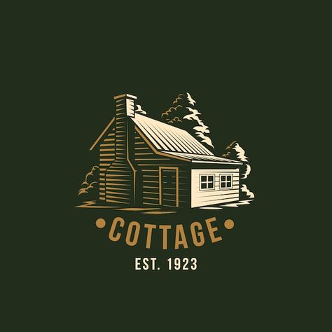 Cottage Logo Design, Lake House Logo, Cabin Logo, Cottage Logo, Vibes Logo, Retro Cabin, Camp Logo, House Logo Design, Logo Samples