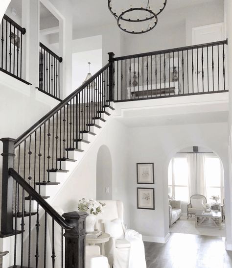 Living Room With Stairs, Great Room Paint Colors, Room With Stairs, White Grey Paint, Sherwin Williams Sea Salt, Perfect Grey Paint, Light Grey Paint Colors, Light Gray Paint, Repose Gray