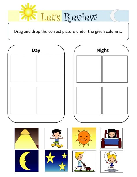 Day and Night online worksheet for Pre-School. You can do the exercises online or download the worksheet as pdf. Day And Night Activities Preschool Free Printables, Day And Night Toddler Activities, Day And Night Activities For Toddlers, Day And Night Worksheets Kindergarten, Night And Day Activities Preschool, Day And Night Activities Kindergarten, Day Night Activities For Preschool, Day And Night Crafts For Kids, Day And Night Project For Kids