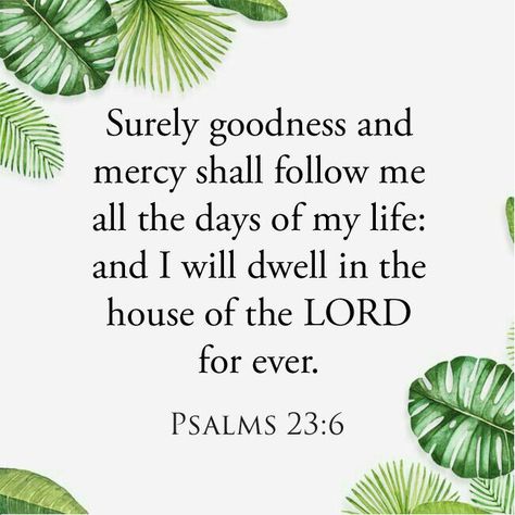 Surely goodness and mercy shall follow me all the days of my life: and I will dwell in the house of the LORD for ever. -Psalms 23:6  #Scriptures #BibleVerse #goodness #mercy #encouragement #inspirational Gods Mercy Scriptures, The Lord Has Shown Me Mercy, Mercy Scripture Quotes, Surely Your Goodness And Mercy, Psalm 23:6 Tattoo, Psalm 23 6 Wallpaper, Goodness And Mercy Shall Follow Me, Surely Goodness And Mercy Will Follow Me, Psalms 23 6