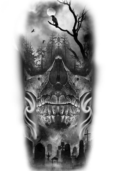 Graveyard Tattoo, Dead Tattoo, Evil Skull Tattoo, Skull Art Tattoo, Skull Hand Tattoo, Armband Tattoos, Skull Sleeve Tattoos, Realistic Tattoo Sleeve, Skull Sleeve