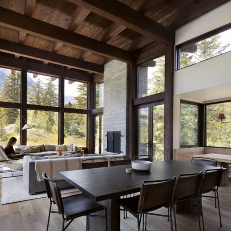 Sundance Cabin - Delta Millworks Wood Finishes Ideas, Mountain Architecture, Wooden Beams Ceiling, Art Partner, Modern Mountain, Wood Finishes, Unique Architecture, Architecture Office, Exterior Siding