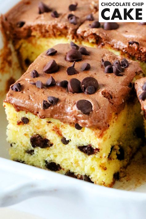 Moist Chocolate Chip Cake, Super Moist Vanilla Cake, Easy Chocolate Chip Cake, Fluffy Chocolate Frosting, Chocolate Chip Cake Recipe, Moist Vanilla Cake, Party Food Dessert, Chocolate Chip Cake, Birthday Cake Recipe