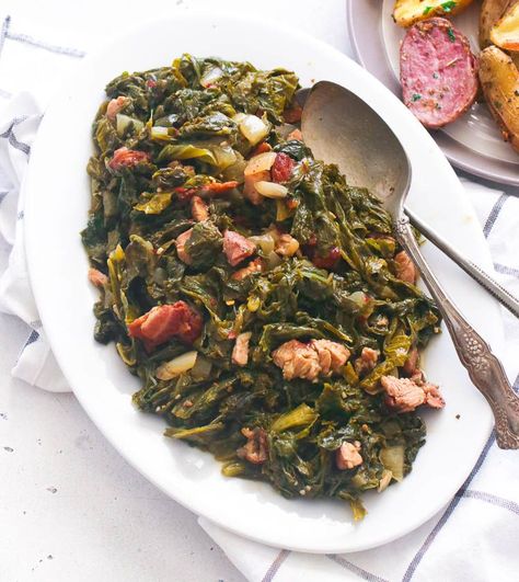 Southern Mustard Greens - Immaculate Bites Mustard Greens Recipe Southern, Collard Greens Recipe Soul Food, Mustard Greens Recipe, Cooking Mustard Greens, Greens Recipe Soul Food, Easy Leftover Turkey Recipes, Vegetable Casseroles, Southern Foods, Homemade Mustard