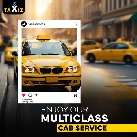 Experience the convenience of our multi-class cab service. Whether you're commuting or exploring, Taxiz has you covered. Join now and elevate your journey! 🚕✨ #taxizexperience #rideinstyle #taxis #taxiservice #joinnow #delhincr #taxiz Cab Service Creative Ads, Vehicle Creative Ads, Taxi Car, Fashion Show Invitation, Car Advertising Design, Digital Advertising Design, Ads Creative Advertising Ideas, Bottle Design Packaging, Banner Design Inspiration