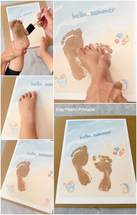 summer footprint art Summer Footprint Art, Footprint Art Kids, Baby Footprint Crafts, Craft Summer, Baby Footprint Art, Footprint Craft, Baby Art Projects, Footprint Crafts, Summer Craft