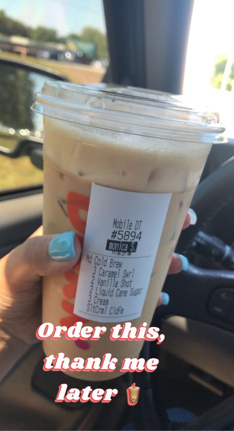 New Dunkin Drinks, Dunkin Decaf Drinks, Dunkin Cold Brew Recipe, Mocha Dunkin Drinks, Dunkin Coffee Order Ideas Sweet, Caramel Dunkin Iced Coffee Order, Dunkin Coffee Drinks, Dunkin Donuts Iced Coffee Order Sweet, Dunkin Donuts Drinks Order