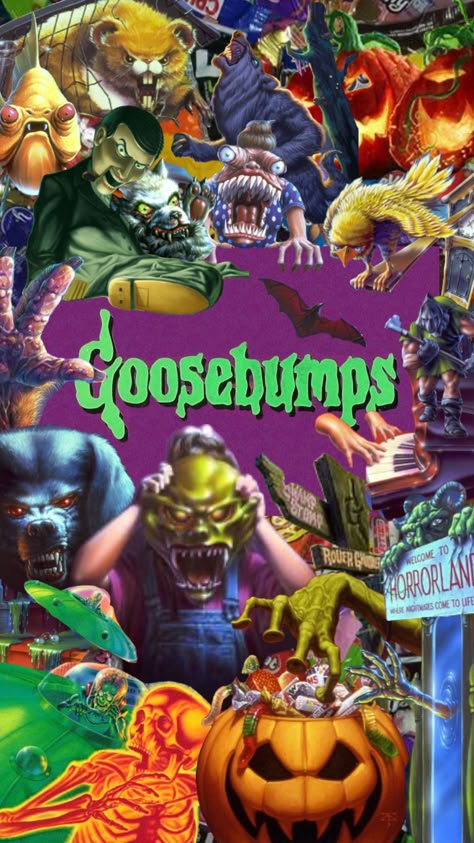 Goosebumps Background, Halloween In The 90s Nostalgia, Goosebumps Aesthetic Wallpaper, Nostalgia Images, Goosebumps Poster, Goosebumps Wallpaper, Goosebumps Art, Goosebumps Tattoo, Goosebumps Aesthetic