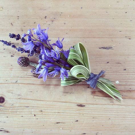 Campbell's Flowers: Bluebells, cornflower, lilac and grasses finished with a grey raffia bow Bluebell Bouquet, Bluebell Wedding, Meadow Wedding, Earthy Wedding, Fiesta Wedding, Wedding Dress Ideas, Sweet William, Wedding Portfolio, Button Holes