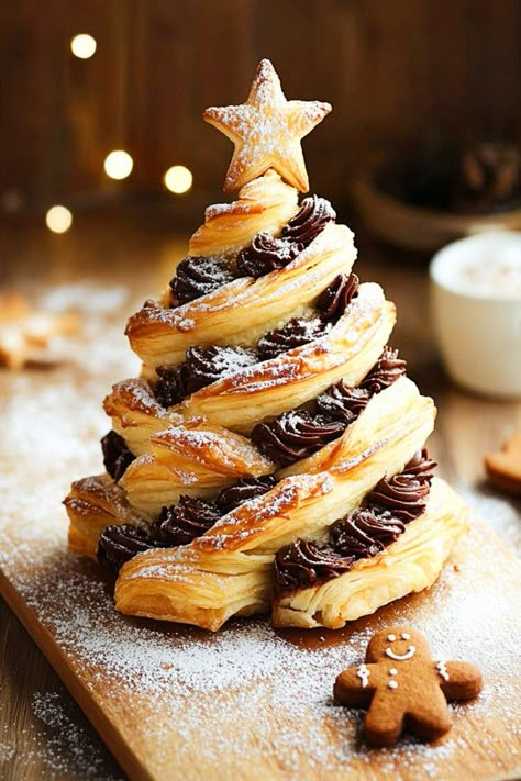 Festive Nutella Christmas Tree Bread Recipe Christmas Baking Puff Pastry, Christmas Truffle Wreath, Christmas Wreath Puff Pastry, Nutella Puff Pastry Wreath, Ready Made Puff Pastry Recipes, Puff Pastry Xmas Tree, Puff Pastry Dessert Christmas, Christmas Puff Pastry Desserts, Puff Pastry Christmas Recipes