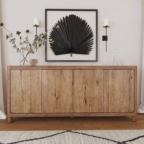 With its dynamic grain pattern and minimalist, this oak wood sideboard brings lasting, organic beauty to any room. Two removable, adjustable shelves and two cable holes makes this piece an ideal storage solution for all your needs. Decoration Buffet, Sideboard Decor, Wide Sideboard, Buffets And Sideboards, Online Furniture Shopping, Wood Sideboard, Sideboard Buffet, Classic House, Joss And Main