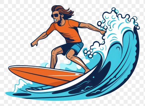 Surfer Cartoon, Surfboard Aesthetic, Surfing Cartoon, Surfing Illustration, Wave Outline, Aesthetic Pngs, Sea Clipart, Motion Art, Automotive Logo Design