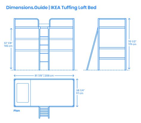 The IKEA Tuffing Loft Bed is a steel frame loft bed with polyester guard rails, a central ladder, and an open lower space. The IKEA Tuffing Loft Bed has a length of 81 7/8” | 208 cm, width of 38 1/4” | 97 cm, height of 70 1/2” | 179 cm, and provides a lower clear space height of 57 1/8” | 145 cm. Downloads online #beds #furniture #ikea #home Tuffing Loft Bed Ideas Ikea, Ikea Tuffing, Body Furniture, Loft Bed Ideas, Human Dimension, Furniture Ikea, Furniture Design Sketches, Building Plans House, Bed Dimensions