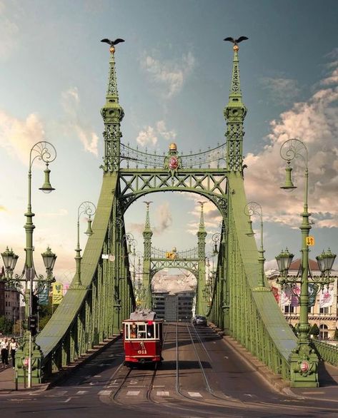 Budapest Bridge, Green Bridge, Liberty Bridge, Symbol Of Strength, A Symbol, Budapest, Hungary, Green Colors, Art Ideas