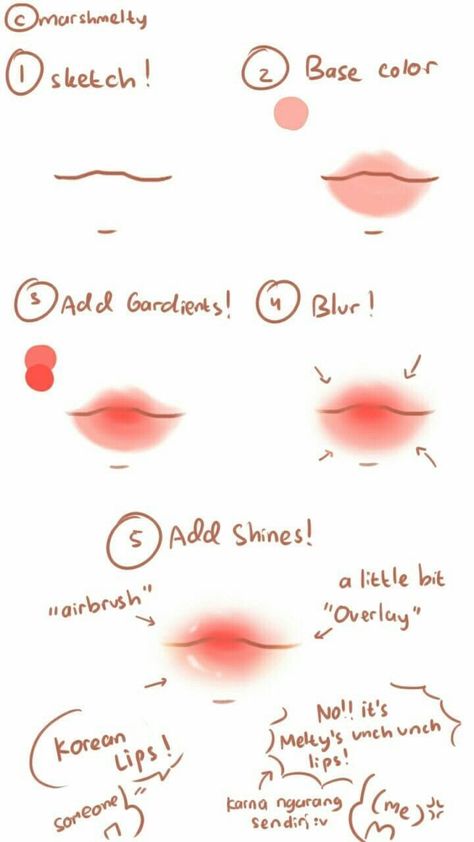 Digital Art Simple Ideas, Lips Tutorial Digital Art, Lips Simple Drawing, Lip Color Tutorial, How To Color Lips Digital Art, Lips Base Drawing, Lips Drawing Ibispaint, How To Draw A Face Ibis Paint, Body Drawing Tutorial Ibis Paint