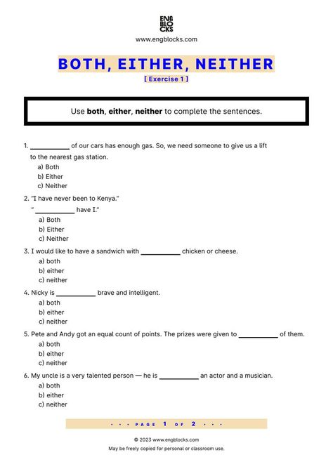 #botheitherneither #botheitherneitherworksheet #english #englishgrammar #esl #eslworksheet #engblocks #eslwebsite Both Neither Either, Just Already Yet Ever Never Worksheet, All Both Neither None Worksheet, Determiners In English Grammar Worksheet, Always Usually Often Sometimes Never Worksheet, English Grammar Worksheets, Need Someone, Grammar Worksheets, Esl Worksheets