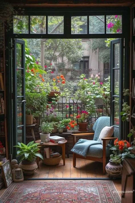 Green House Aesthetic Outside, Aesthetic House Balcony, Cottage Core Balcony, Greenhouse Aesthetic Bohemian, Glasshouse Garden Aesthetic, Balcony Design Ideas, Elsie De Wolfe, Small Balcony Design, Porch And Balcony