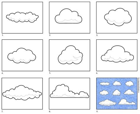 How to Draw Clouds How To Draw Clouds Easy, Simple Cloud Illustration, How To Draw Clouds Step By Step, How To Draw A Cloud, Clouds With Pencil, Cloud Diagram, How To Draw Clouds, Drawing Clouds, Draw Clouds