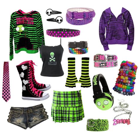 Scene kid gir leopard print alternative green pink purple Purple Scene Outfits, Scene Kid Aesthetic, Scene Fits, Scene Clothes, Scene Clothing, Emo Fits, Emo Clothes, Scene Style, Scene Outfits