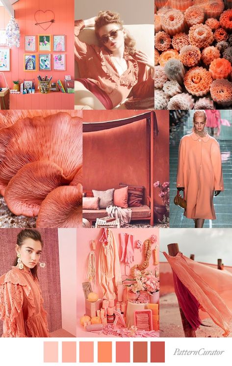 2019 - LIVING CORAL- FASHION VIGNETTE: TREND | PATTERN CURATOR Pattern Curator, Coral Fashion, Color Collage, Color Trends Fashion, Live Coral, Living Coral, Design Textile, Color Crush, Mood Board Fashion