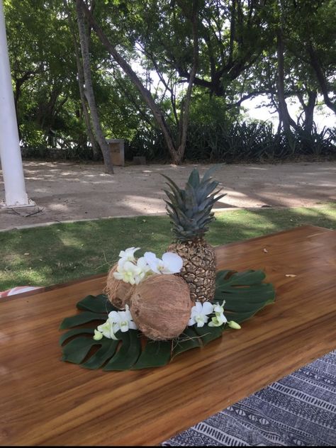 Tropical Bridal Shower Theme, Palm Springs Pool Party, Tropical Centerpieces, Coconut Flower, Fruit Centerpieces, Guanacaste Costa Rica, Party Table Centerpieces, Hawaiian Christmas, Tropical Bridal Showers