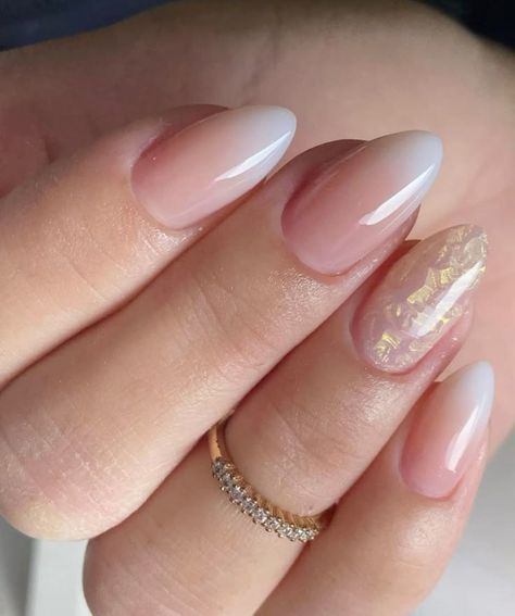 Nikkah Nails, Bare Nails, Almond Press On Nails, White Gradient, Graduation Nails, May Nails, Gold Glitter Nails, Elegant Nail Designs, Nude Nail Designs