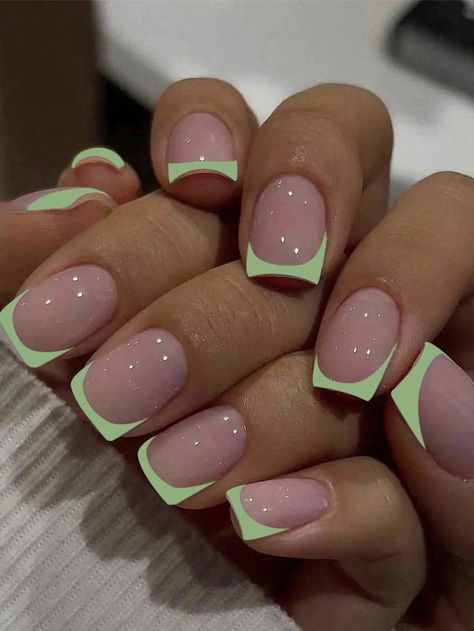 Lime Green  Collar   Colorblock Color Nails Embellished   Nail,Hand & Foot Care Short Square Nails Green, Green Short Nail Designs, Lime Green French Tip Nails, Green Square Nails, Nails Lime Green, Bahamas Freeport, Green French Nails, Lime Nails, Lime Green Nails