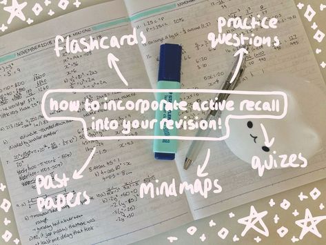 By now, most people have heard of active recall. It’s an incredibly popular studying technique – and for good reason: research has shown that it leads to better results. However, what most articles and studies fail to mention is how exactly you can incorporate active recall into your studying. Luckily, I’ve created a short list of the active recall methods that I find the most helpful so that you can try them before your next exam :) Active Recall Study, Active Recall Notes, Active Recall Techniques, Active Recall Study Method, Active Recall, Study Mode, Journal Organization, Student Life Hacks, Study Techniques
