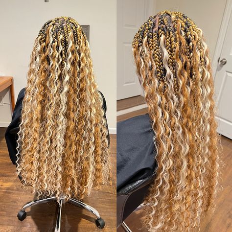 Goddess Braids Multi Color, Honey Blonde Goddess Braids Black Women, Honey Blonde Goddess Knotless Braids, Blonde And Brown Goddess Braids, Bohemian Goddess Braids With Color, Gold Goddess Braids, Honey Brown Goddess Braids, Colored Goddess Braids, Copper And Blonde Braids