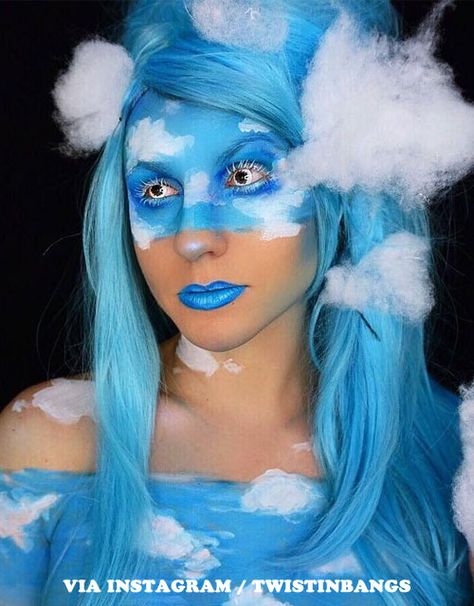 Halloween is fast approaching and it will soon be time to decide on your 2017 costume. The hocus pocus holiday makes for a great opportunity to... Blue Hair Halloween, Smokey Blue Hair, Best Halloween Makeup, Cloud Costume, Blue Wigs, Celebrity Costumes, Toppers Diy, Creepy Costumes, Hair Halloween