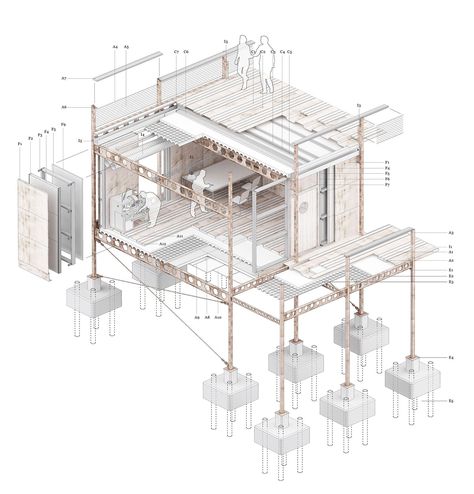 Looking for tips and techniques to create exploded axonometric views - SketchUp / Pro - SketchUp Community Cost Apartment, Exploded Isometric, Collage Architecture, Axonometric View, Axonometric Drawing, Architecture Presentation Board, House On Stilts, Architecture Graphics, Architectural Section