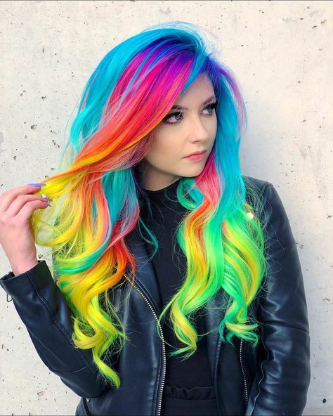 Scene Girl, Vivid Hair Color, Rainbow Hair Color, Multi Colored Hair, Neon Hair, Hot Hair Colors, Hair Color Crazy, Spring Hair Color, Hair Color Pastel